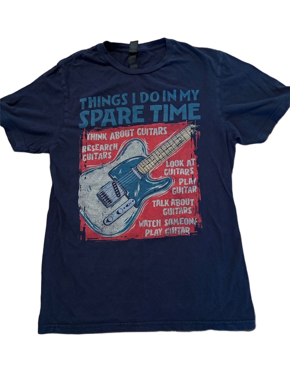 Think About Guitars Tee Shirt Navy Blue  Guitar Lovers Gildan Unisex S